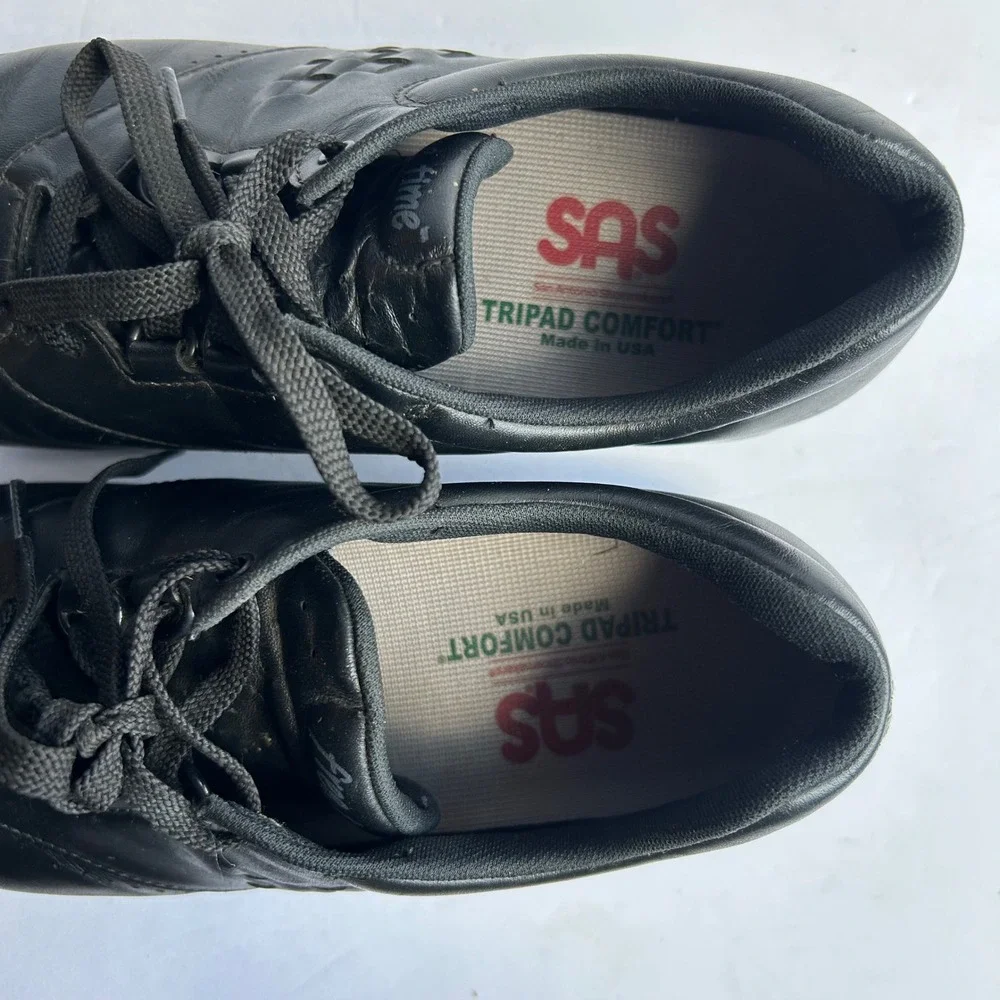 SAS Time Out Walking Shoes Mens 9.5 M Black Leather TriPad Comfort Sneakers Lace
